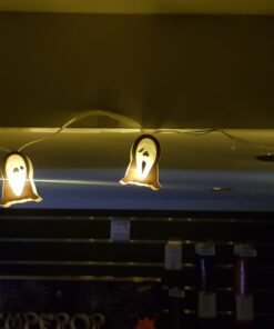 Ghost Face string lights switched on